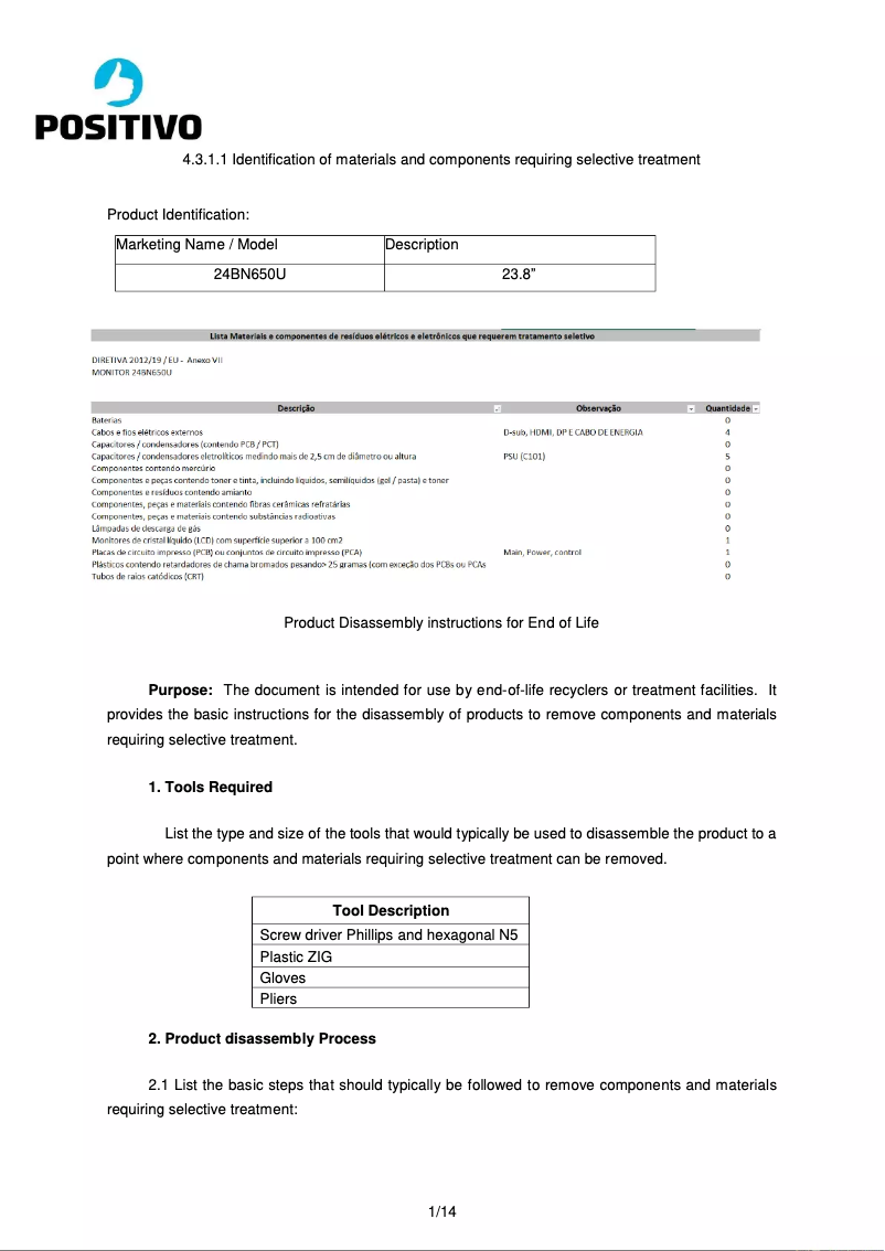 Page 1 de la notice Manuel utilisateur Positivo 24BN650U