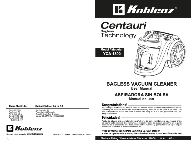 Page 1 de la notice Manuel utilisateur Koblenz Centauri YCA-1300