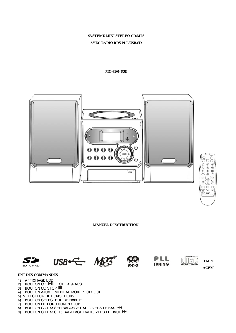 Page n°1 - Manuel utilisateur Lenco MC-4100 USB