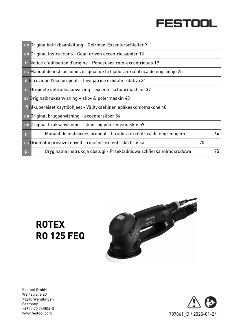 Page 1 de la notice Manuel utilisateur Festool Rotex RO 125 FEQ