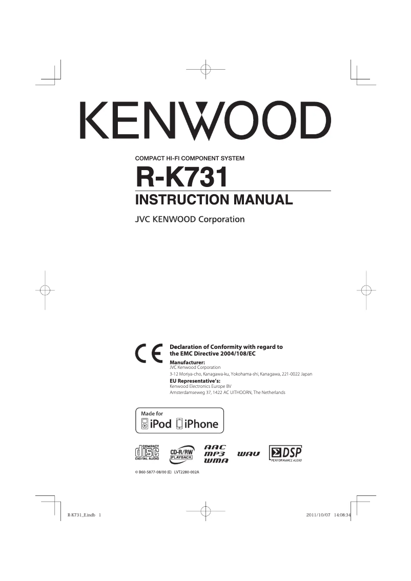 Page n°1 - Manuel utilisateur Kenwood LS-K731-B