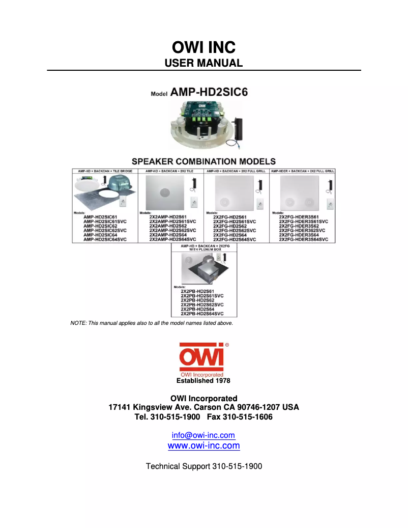 Page n°1 - Manuel utilisateur OWI AMP-HD2SIC62