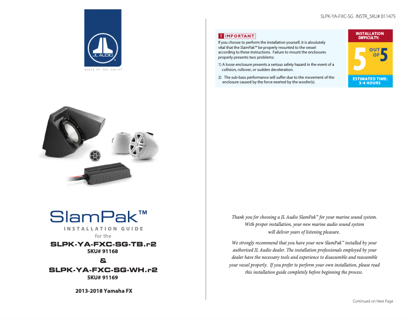 Page 1 de la notice Manuel utilisateur JL Audio SlamPak SLPK-YA-FXC-SG-WH.r2