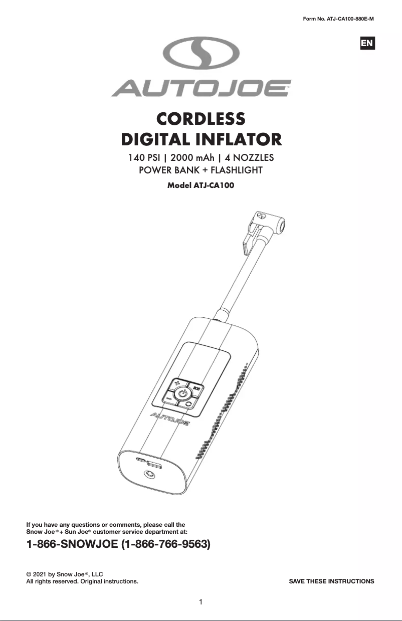 Page 1 de la notice Manuel utilisateur Auto Joe ATJ-CA100