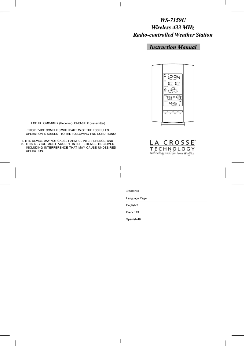 Page 1 de la notice Manuel utilisateur La Crosse Technology WS-7159U