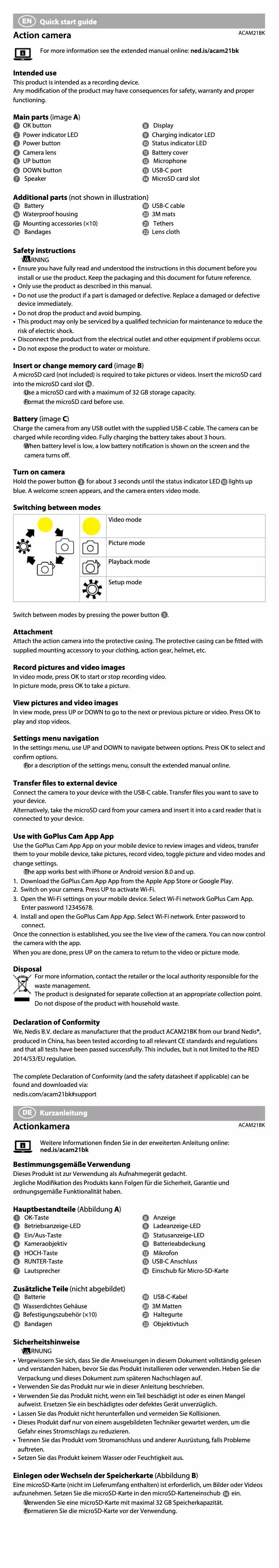 Image de la première page du manuel de l'appareil ACAM21BK