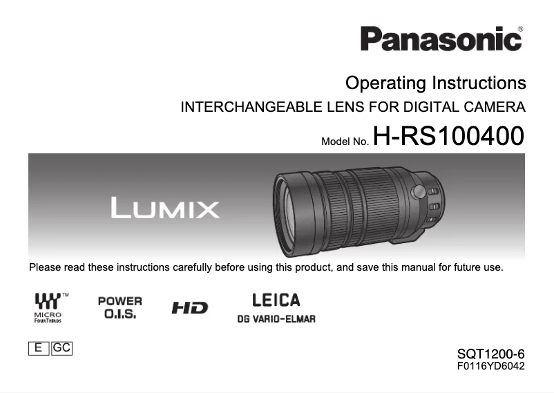 Página 1 del manual Manual de usuario Panasonic H-RS100400
