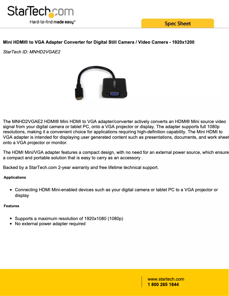 Page n°1 - Mode d'emploi StarTech.com MNHD2VGAE2