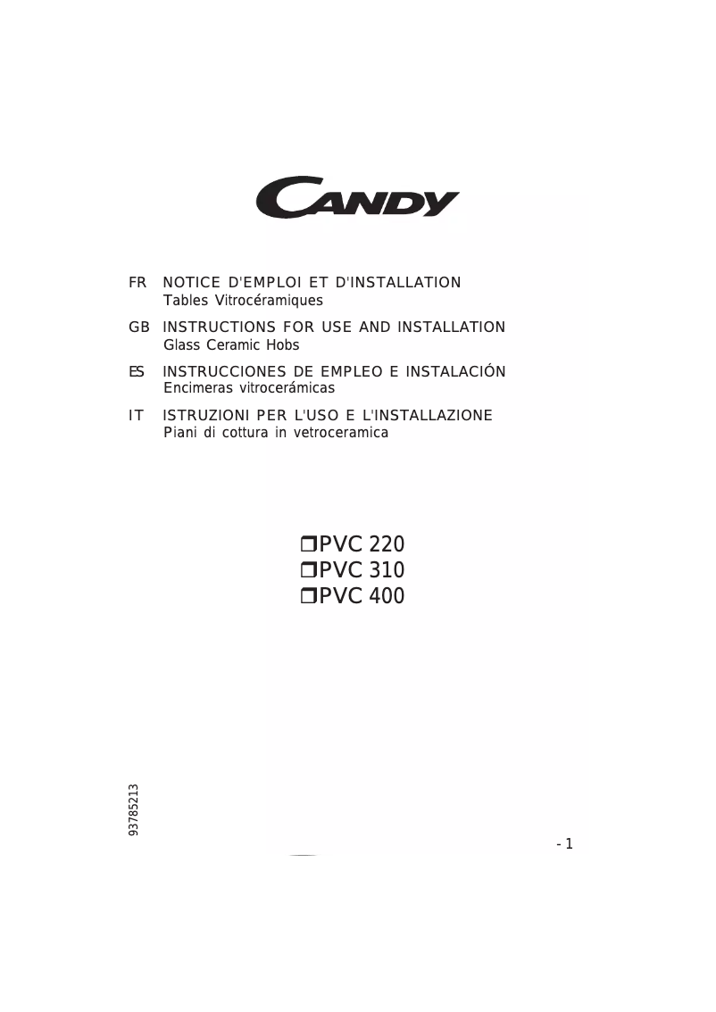 Page 1 de la notice Manuel utilisateur Candy PVC310