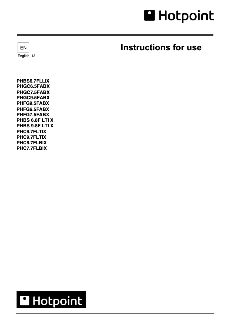 Page 1 de la notice Mode d'emploi Hotpoint PHBS6.8FLTIX