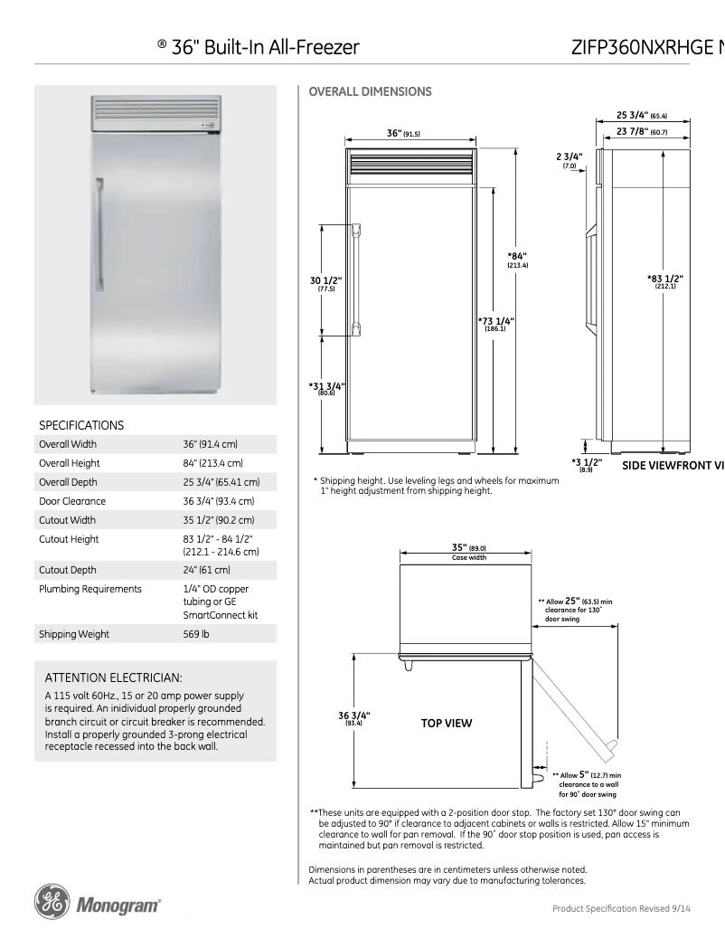 Page n°1 - Fiche technique GE ZIFP360NXRH