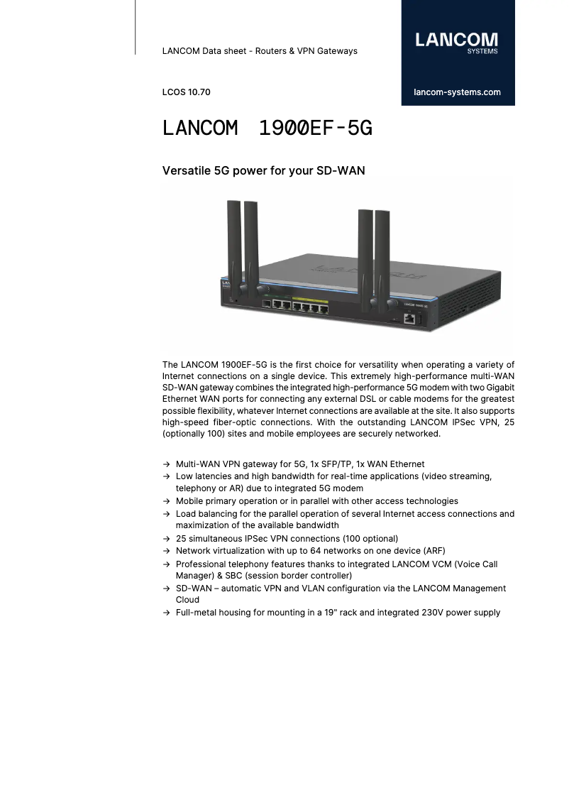 Page n°1 - Fiche technique Lancom 1900EF-5G