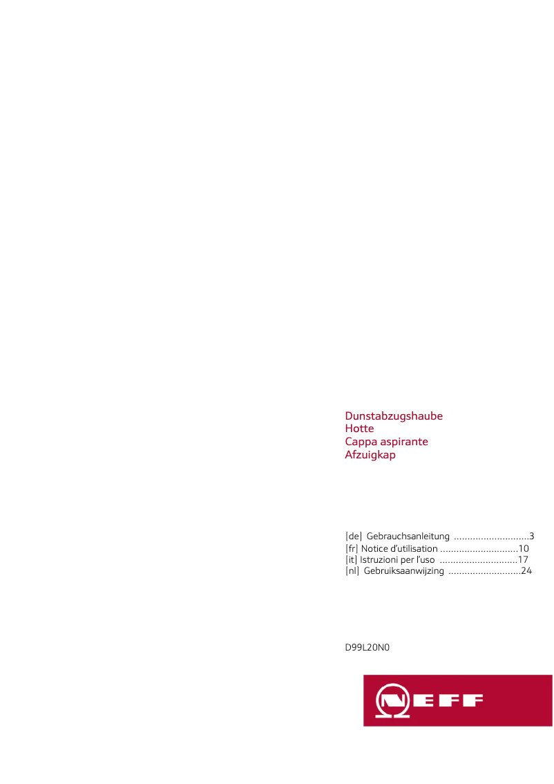 Page 1 de la notice Manuel utilisateur Neff D99L20N0GB