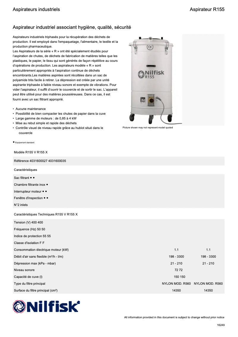 Page 1 de la notice Fiche technique Nilfisk iD50