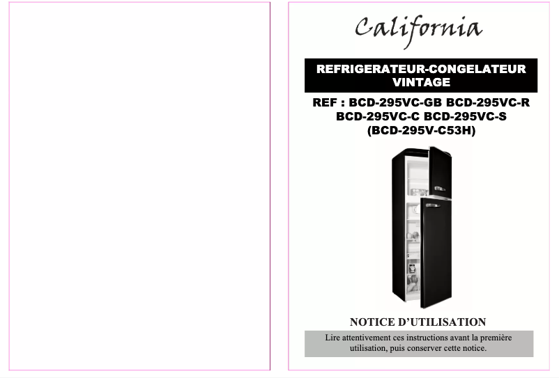 Page 1 de la notice Manuel utilisateur California BCD-295VC-R
