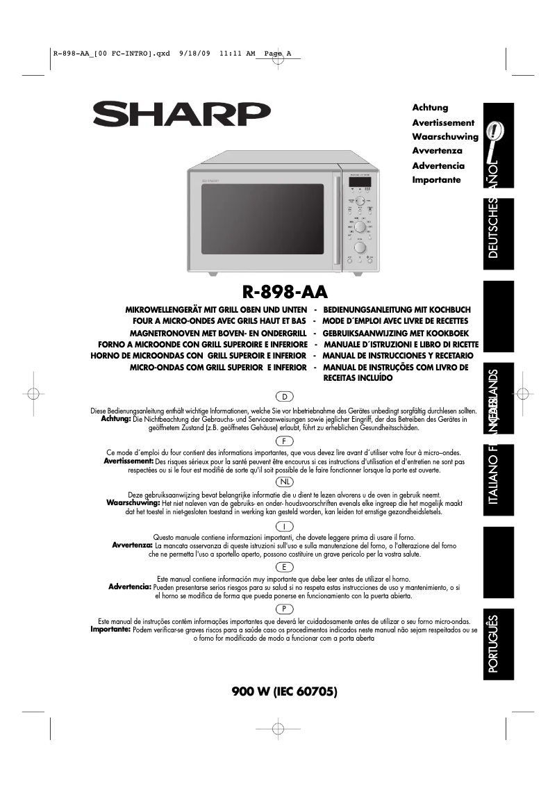 Page 1 de la notice Manuel utilisateur Sharp R-898AL-AA