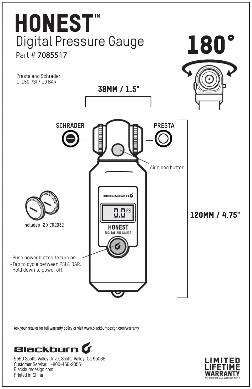 Page 1 de la notice Manuel utilisateur Blackburn Honest Digital Shock