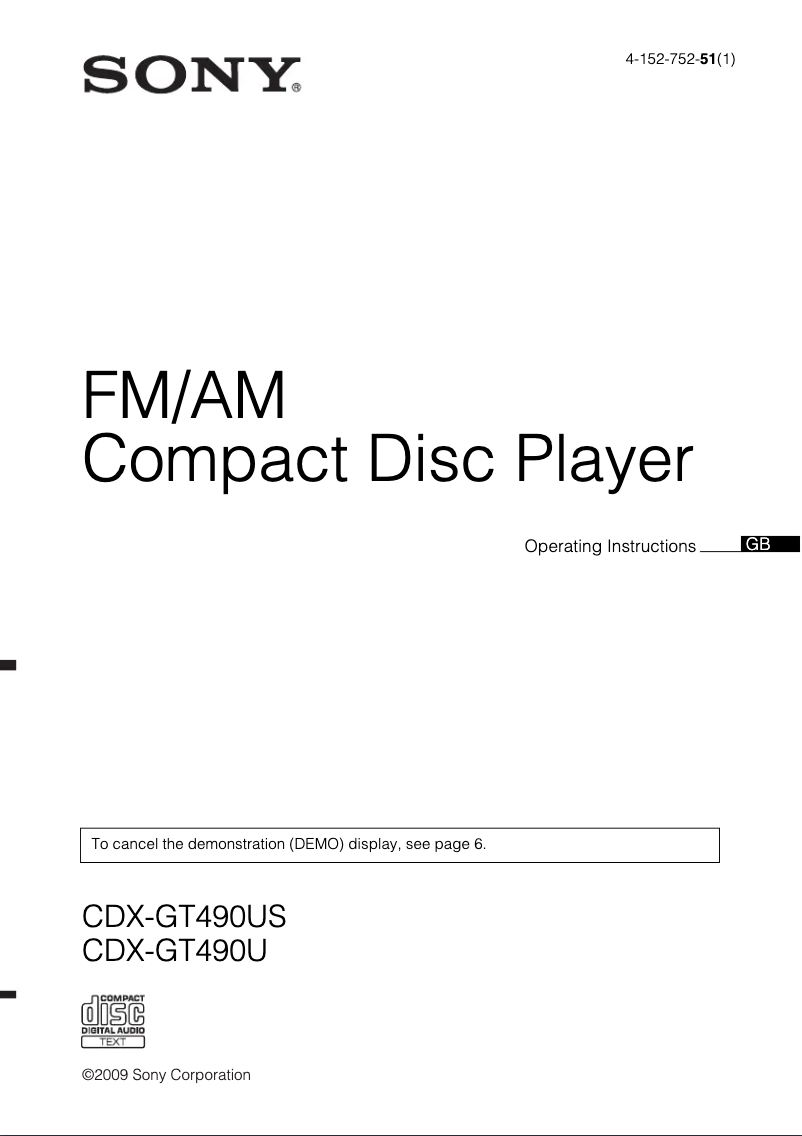 Page 1 de la notice Manuel utilisateur Sony CDX-GT490U