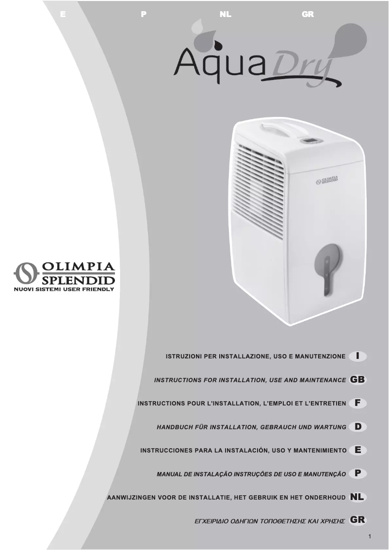 Page 1 de la notice Manuel utilisateur Olimpia Splendid AquaDry 28