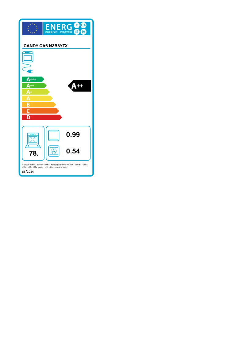 Page 1 de la notice Label énergétique Candy CA6 N3B3YTX