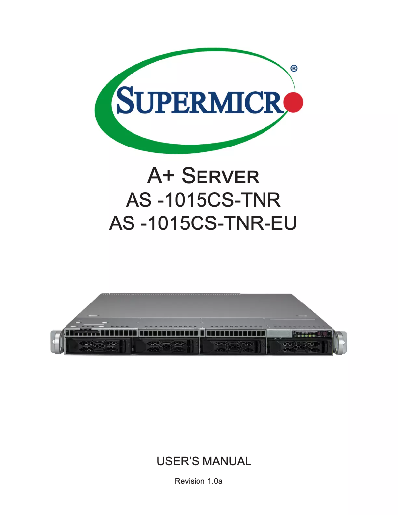 Page 1 de la notice Manuel utilisateur Supermicro SuperServer AS-1015CS-TNR