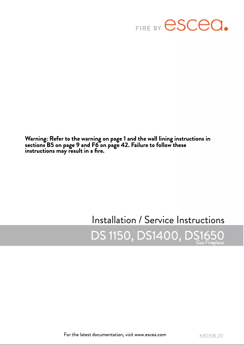 Page n°1 - Manuel utilisateur Escea DS1150