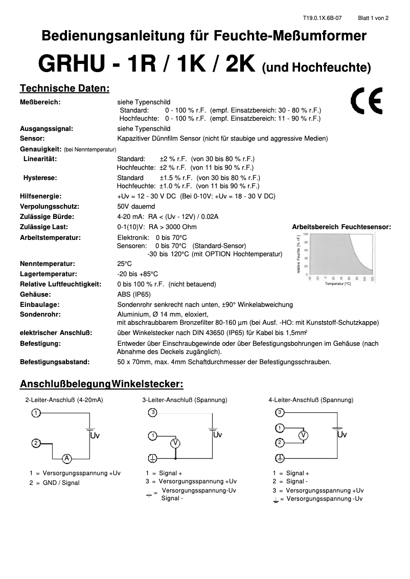 Page 1 de la notice Manuel utilisateur Greisinger GRHU-2K