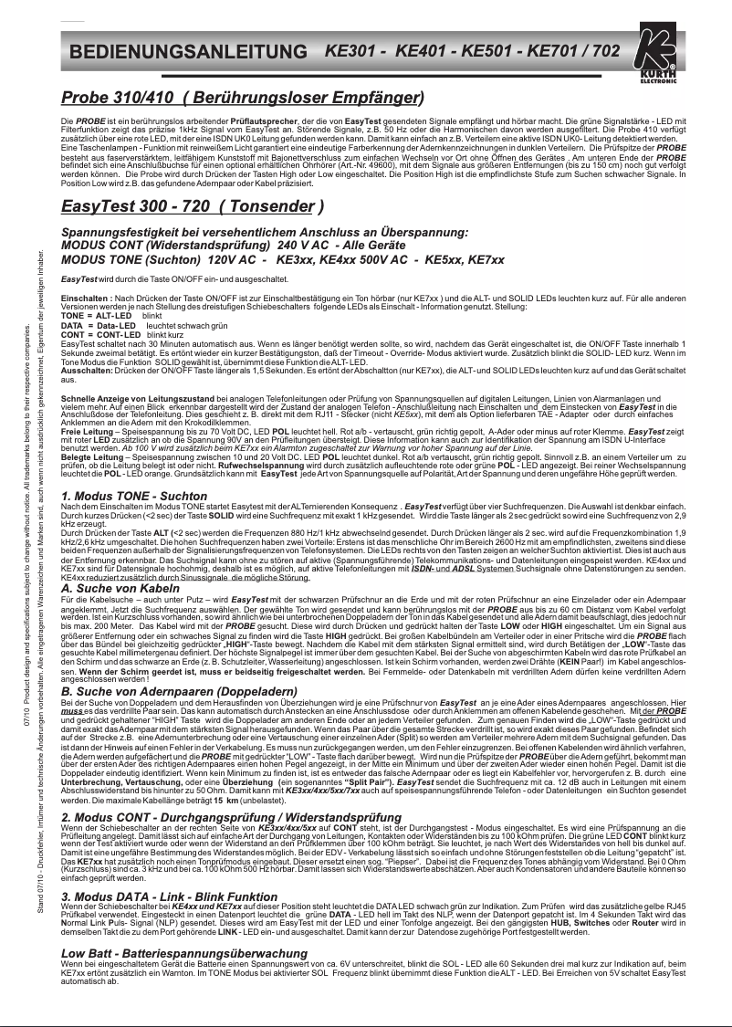 Page 1 de la notice Manuel utilisateur Kurth Electronic KE401 IT