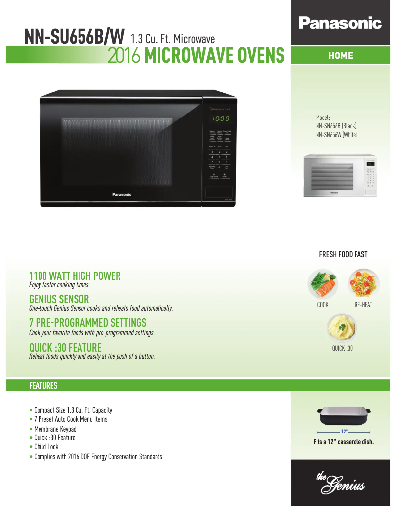 Page 1 de la notice Fiche technique Panasonic NN-SU656W