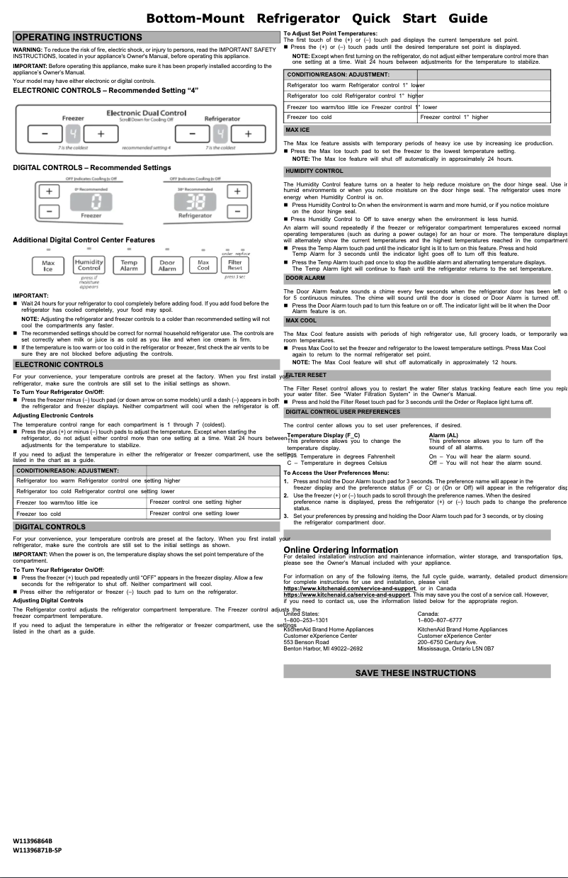 Page 1 de la notice Guide de démarrage rapide KitchenAid KRBR109ESS