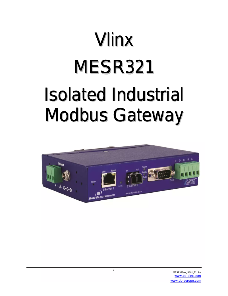 Page n°1 - Manuel utilisateur B&B Electronics MESR321-ML