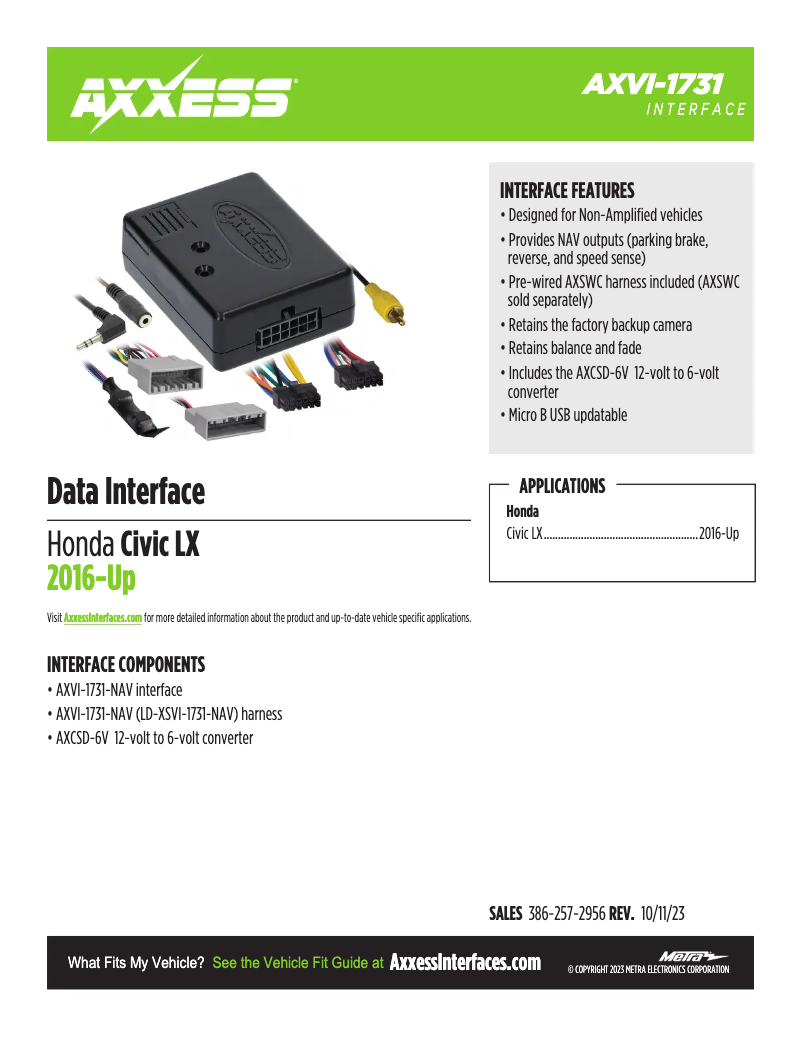 Page 1 de la notice Fiche technique AXESS AXVI-1731