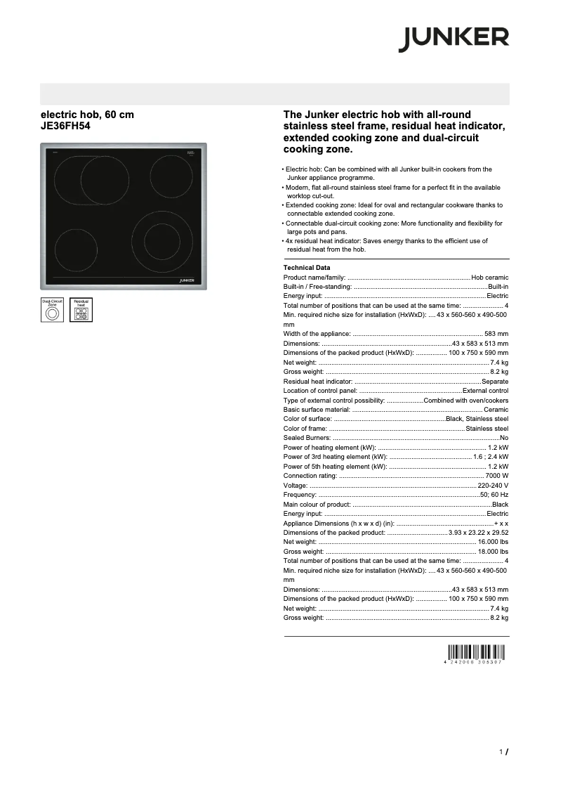 Image de la première page du manuel de l'appareil JE36FH54