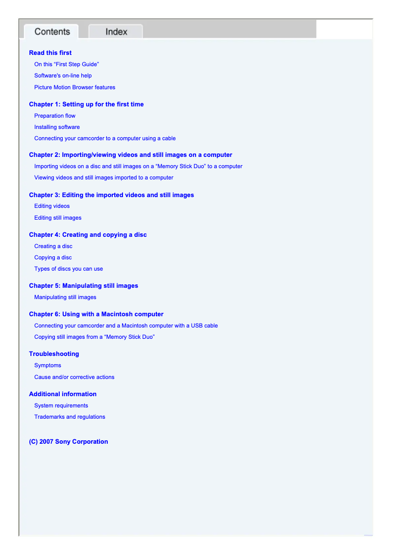 Image de la première page du manuel de l'appareil Handycam DCR-DVD308