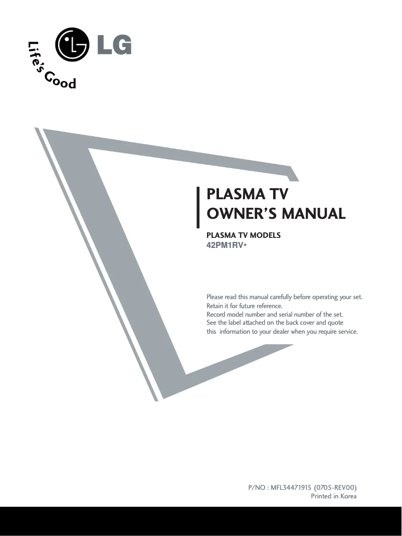 Page n°1 - Manuel utilisateur LG 42PM1RV