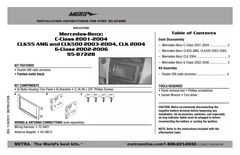Page n°1 - Manuel utilisateur Metra 95-8722B
