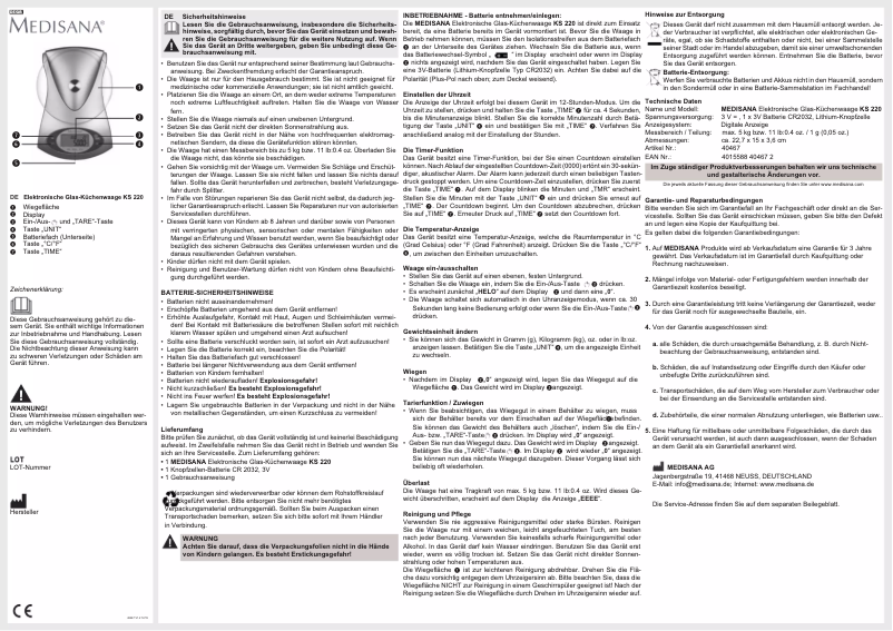 Página 1 del manual Manual de usuario Medisana KS 220