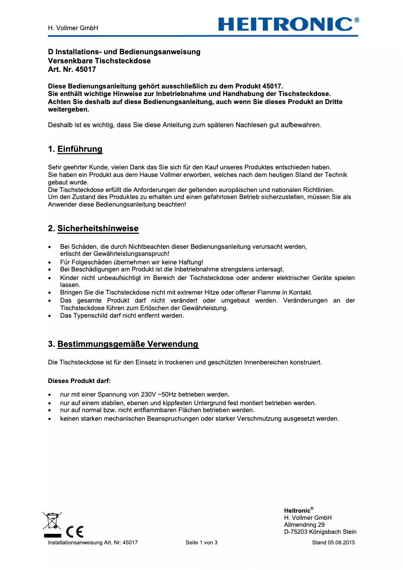 Page 1 de la notice Manuel utilisateur Heitronic 45017