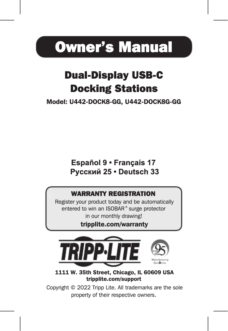 Page 1 de la notice Manuel utilisateur Tripp Lite U442-DOCK8-GG