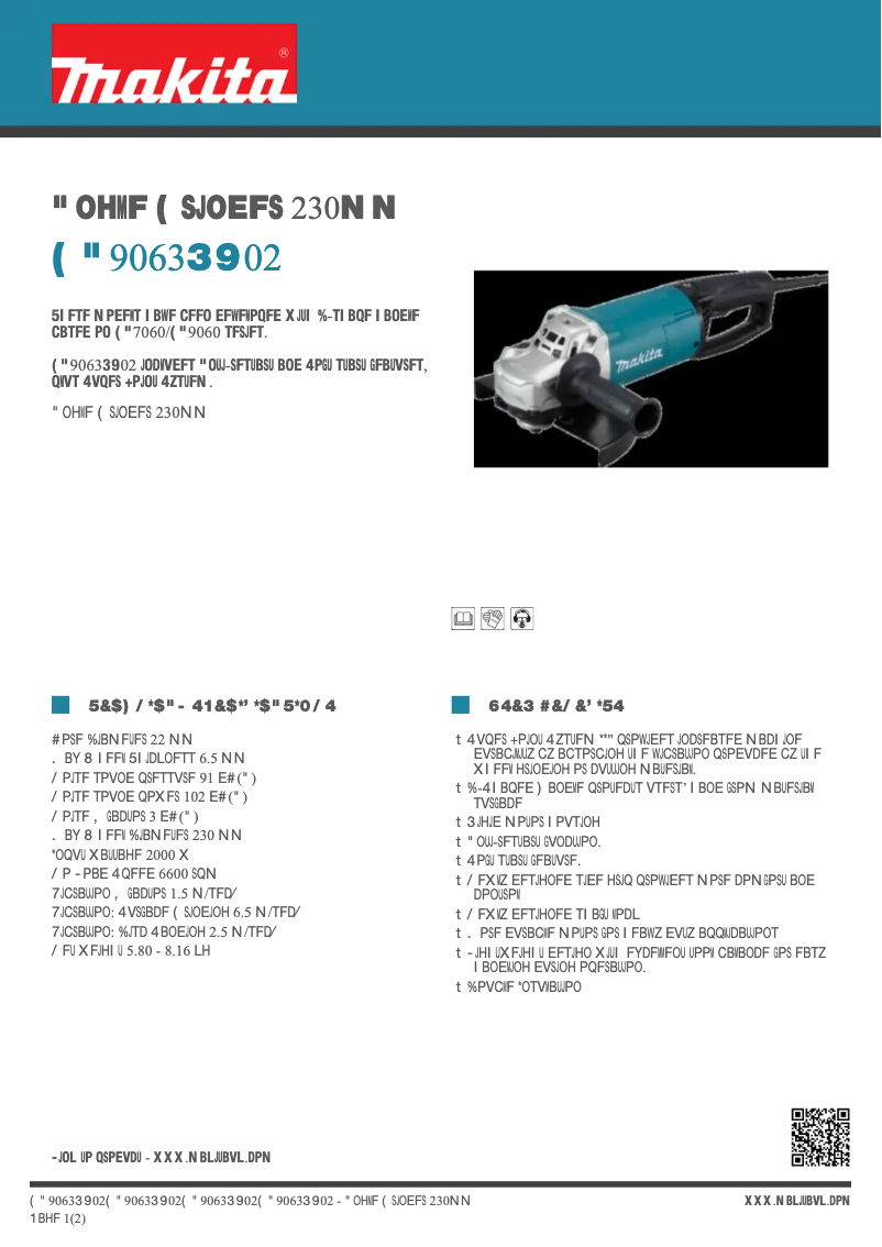 Page 1 de la notice Fiche technique Makita GA9063RX02