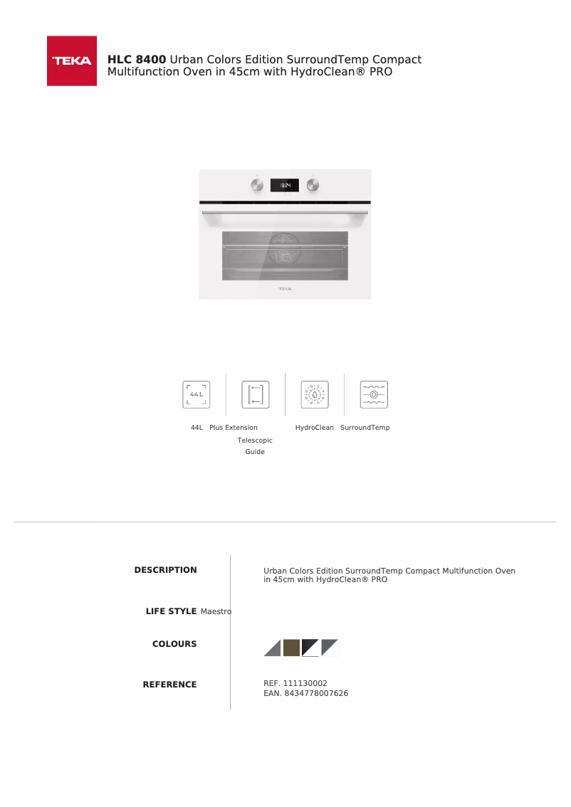 Page n°1 - Fiche technique Teka HLC 8400