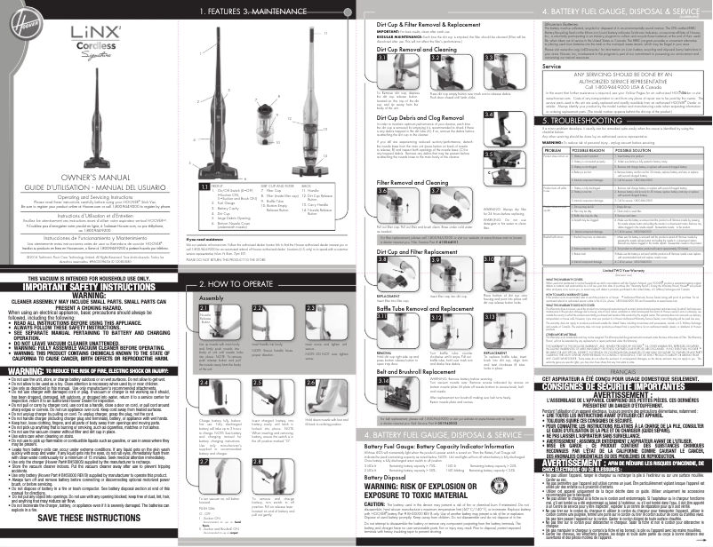 Page 1 de la notice Manuel utilisateur Hoover LiNX BH50020