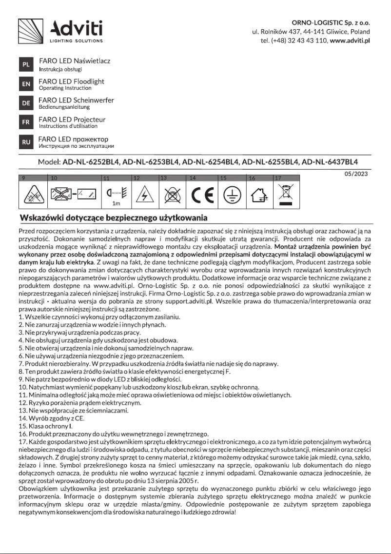 Page n°1 - Manuel utilisateur Adviti AD-NL-6252BL4