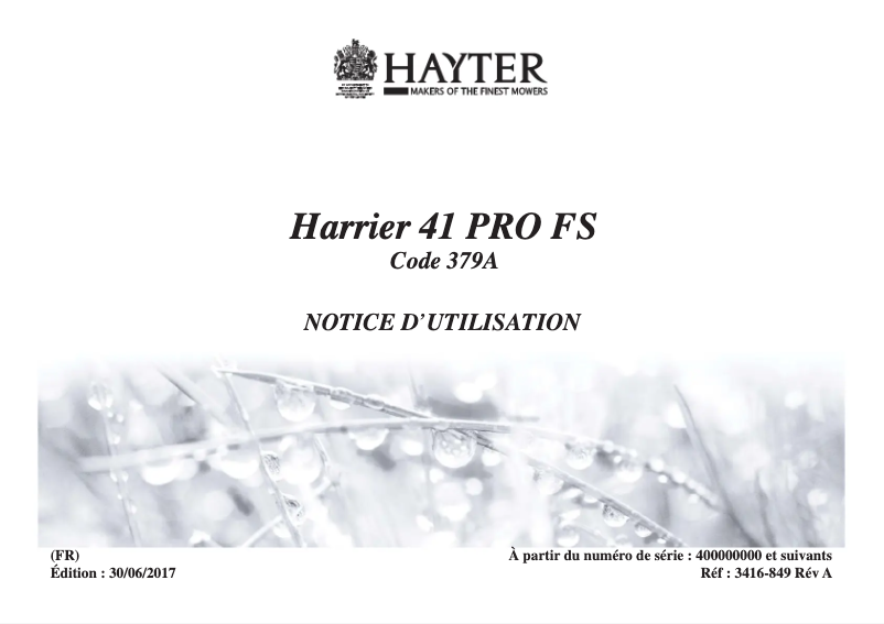 Page 1 de la notice Manuel utilisateur Hayter Harrier 41 PRO AD FS