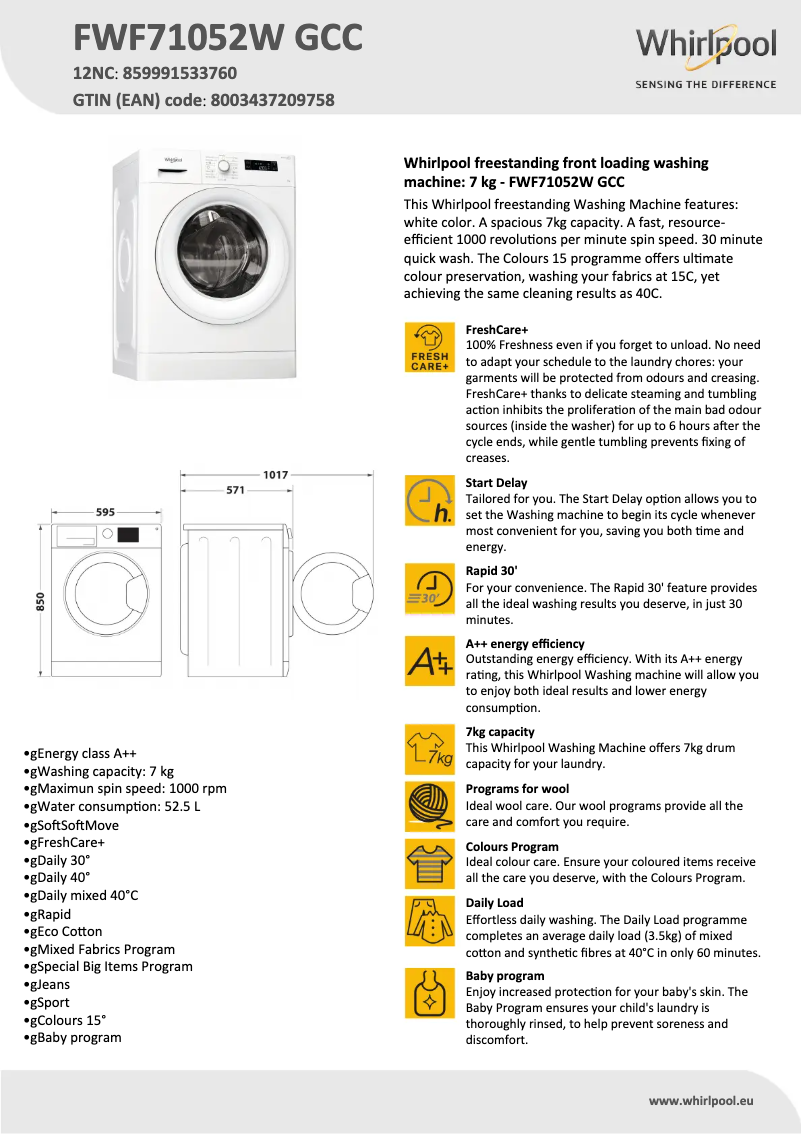 Imagen de la primera página del manual del dispositivo FWF71052W