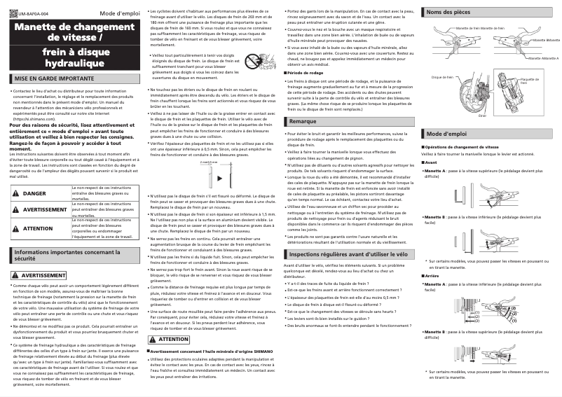 Page 1 de la notice Manuel utilisateur Shimano ST-M3050-R