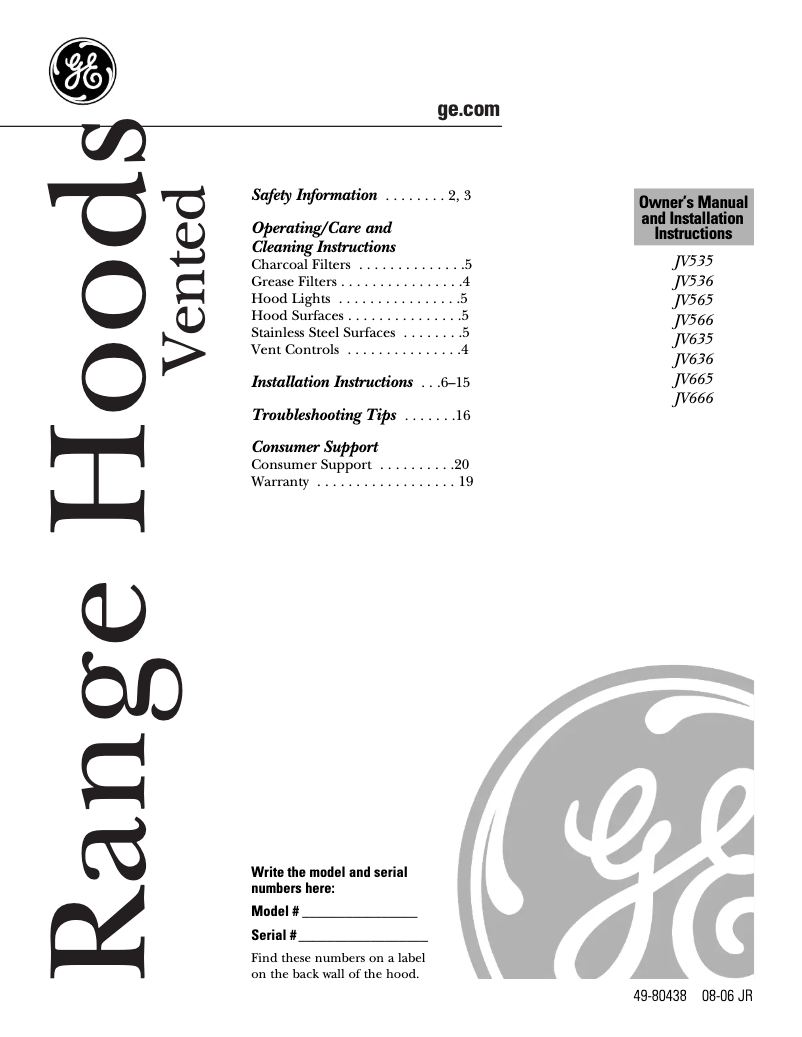 Imagen de la primera página del manual del dispositivo Profile JV635HCC