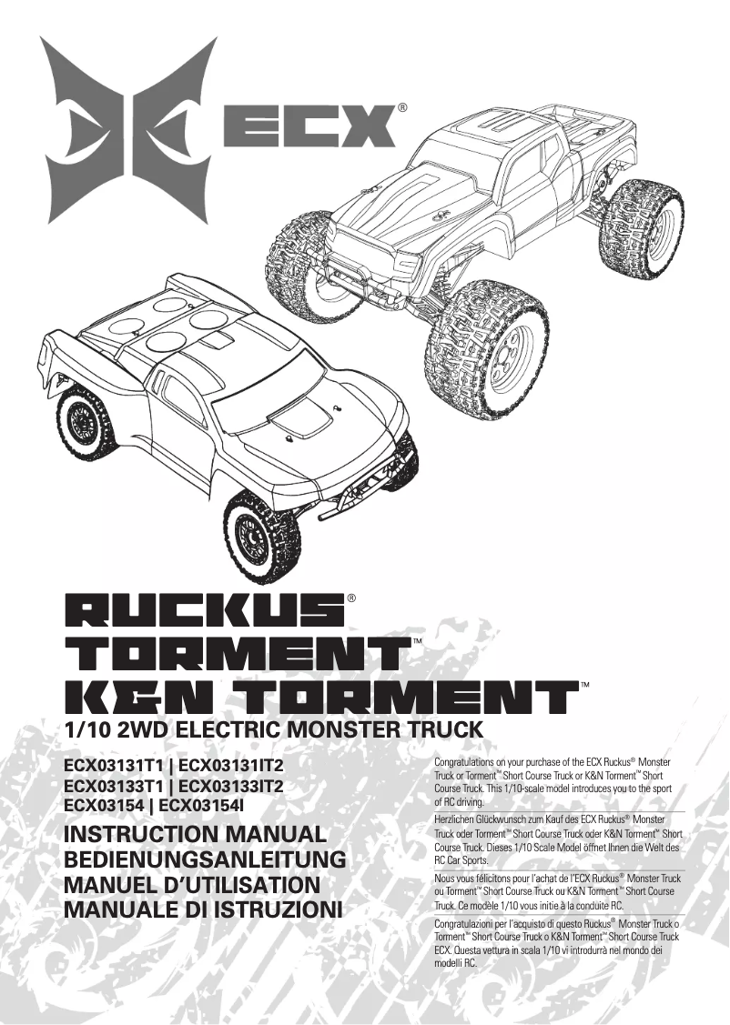 Page 1 de la notice Manuel utilisateur ECX 1/10 2WD K&N Torment ECX03154