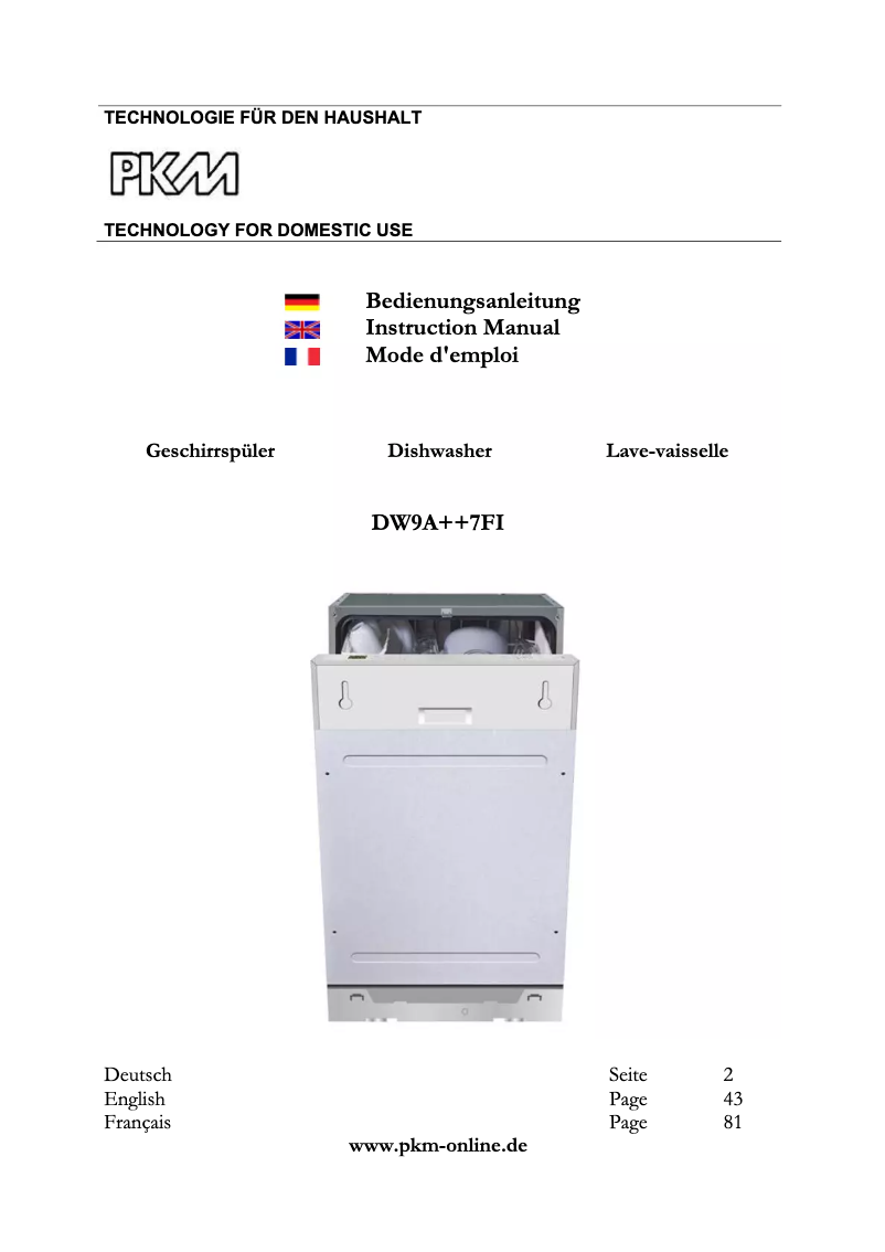 Page 1 de la notice Manuel utilisateur PKM DW9A++7FI