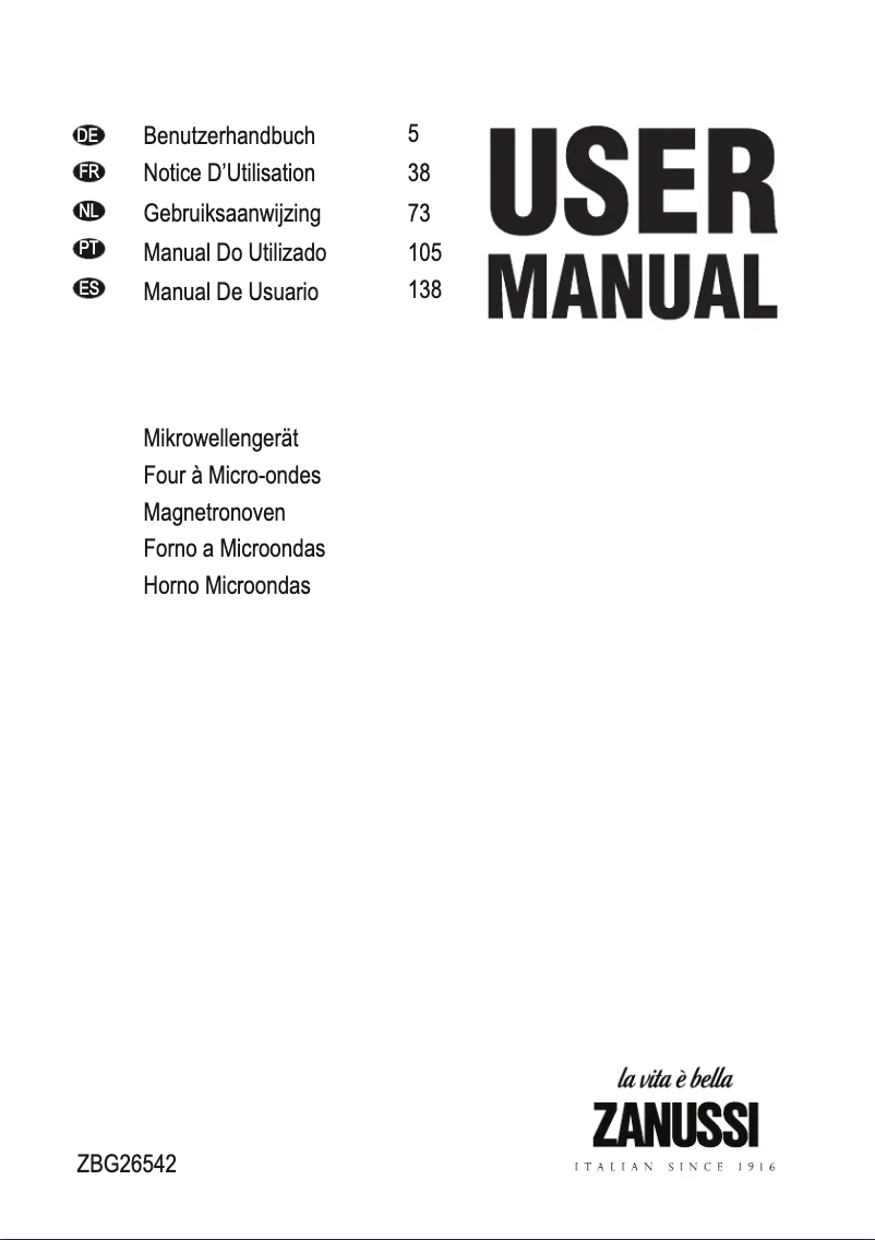 Page n°1 - Manuel utilisateur Zanussi ZBG26542XA